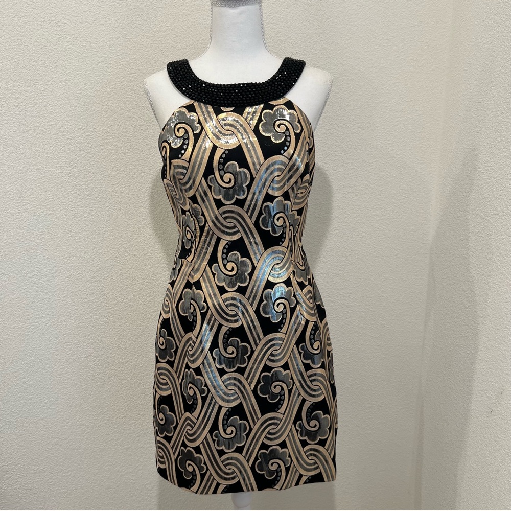 Lilly Pulitzer Black and Gold Swirl Dress Size 6